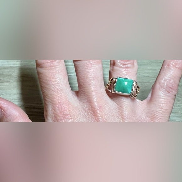 Handmade Designer Signed Sterling Silver & Gold Turquoise Ring, Size 7, 3.4g - Picture 7 of 10